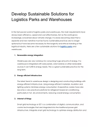 Develop Sustainable Solutions for Logistics Parks and Warehouses