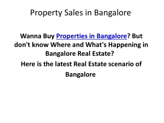 Properties in Bangalore