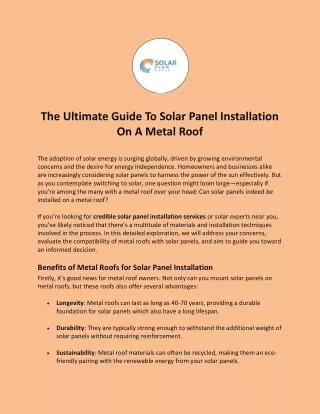 The Ultimate Guide To Solar Panel Installation On A Metal Roof