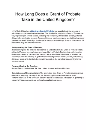 How Long Does a Grant of Probate Take in the United Kingdom