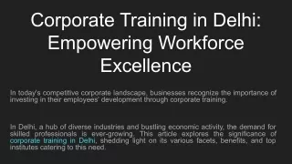 Corporate Training in Delhi: Empowering Workforce Excellence