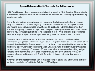 Epom Releases Multi Channels for Ad Networks