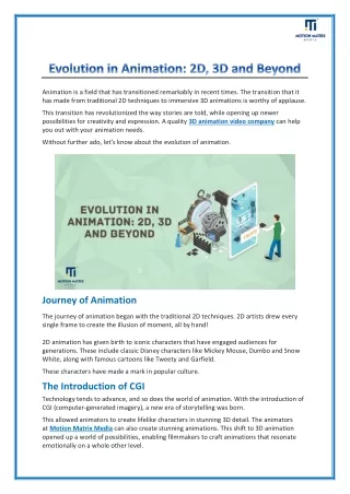 Evolution in Animation: 2D, 3D and Beyond