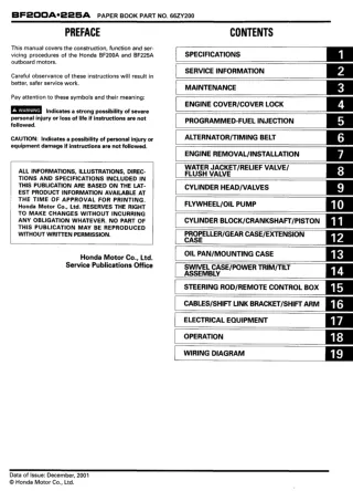 Honda Marine Outboard BF225A Service Repair Manual