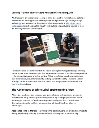 Exploring Tecpinion Your Gateway to White Label Sports Betting Apps