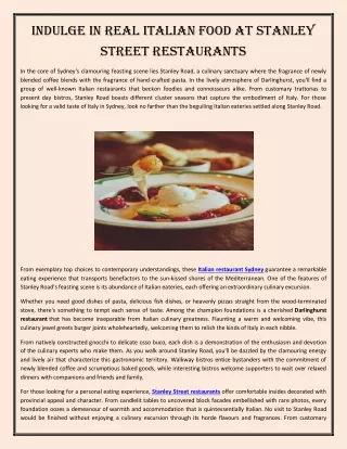 Indulge in Real Italian Food at Stanley Street restaurants