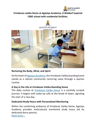 Vrindavan vatika Home at Agastya Academy A Waldorf inspired CBSE school with residential facilities