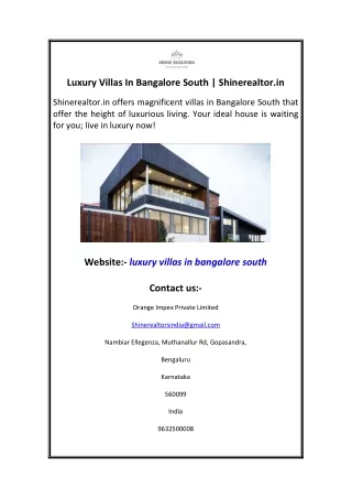 Luxury Villas In Bangalore South Shinerealtor.in