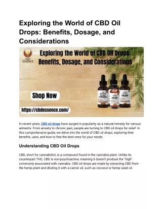 Exploring the World of CBD Oil Drops_ Benefits, Dosage, and Considerations