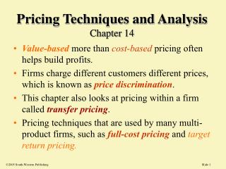 Pricing Techniques and Analysis Chapter 14