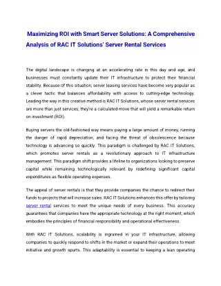 Maximizing ROI with Smart Server Solutions, A Comprehensive Analysis of RAC IT Solutions’ Server Rental Services