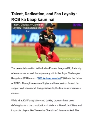 Talent, Dedication, and Fan Loyalty  RCB ka baap kaun hai