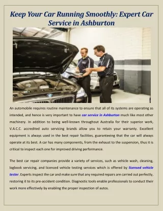 Keep Your Car Running Smoothly Expert Car Service in Ashburton