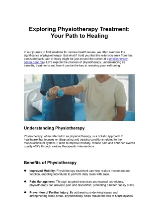 Exploring Physiotherapy Treatment Your Path to Healing