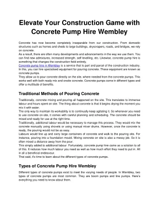 Elevate Your Construction Game with Concrete Pump Hire Wembley