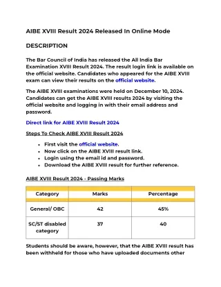 AIBE XVIII Result 2024 Released In Online Mode