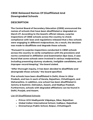CBSE Released Names Of Disaffiliated And Downgraded Schools