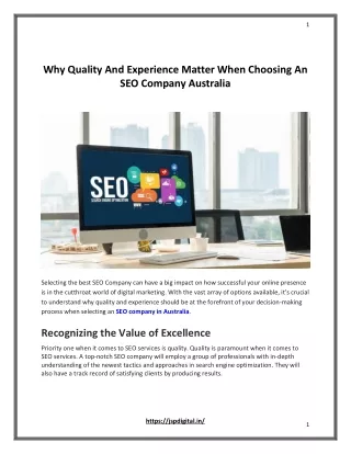 Why Quality And Experience Matter When Choosing An SEO Company Australia