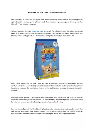 Benifits Of Pro Plan Kitten Dry Food In Mauritius