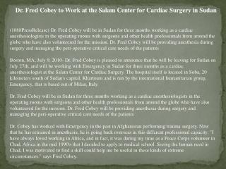 Dr. Fred Cobey to Work at the Salam Center for Cardiac Surge