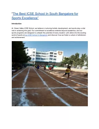 “The Best CBSE School In South Bangalore for Sports Excellence”