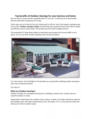 Top benefits of Outdoor Awnings for your business and home