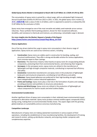 Epoxy Resins Market Future Trends, Growth, Key Factors, Manufacture Players 2031