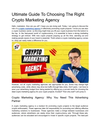 Ultimate Guide To Choosing The Right Crypto Marketing Agency