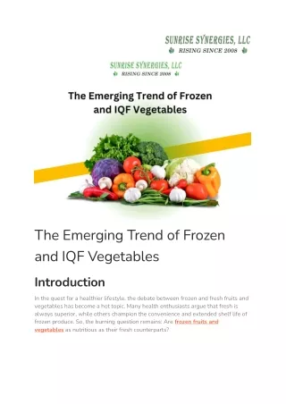 The Emerging Trend of Frozen and IQF Vegetables