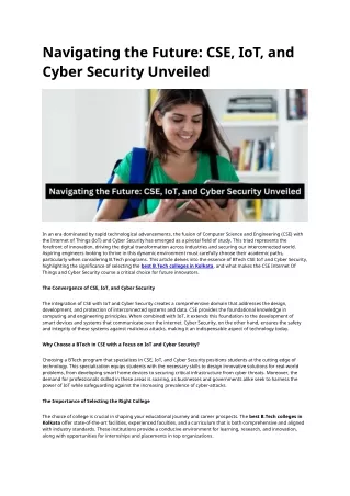 Navigating the Future: CSE, IoT, and Cyber Security Unveiled