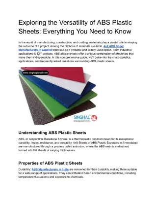 Exploring the Versatility of ABS Plastic Sheets: Everything You Need to Know