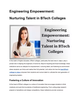 Engineering Empowerment: Nurturing Talent in BTech Colleges