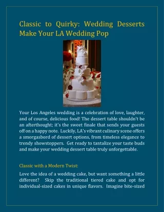 Classic to Quirky- Wedding Desserts Make Your LA Wedding Pop