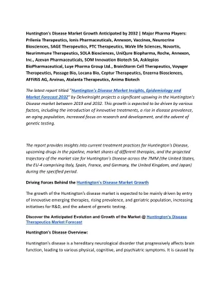 Huntington's Disease Market Report