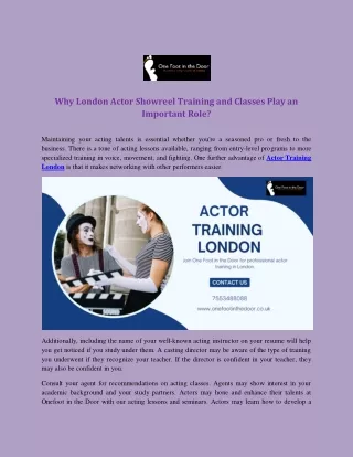 Why London Actor Showreel Training and Classes Play an Important Role?