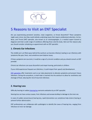 5 Reasons to Visit an ENT Specialist - Harley Street ENT Clinic