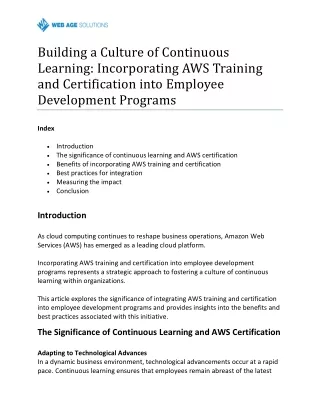 Building a Culture of Continuous Learning Incorporating AWS Training and Certification into Employee Development Program