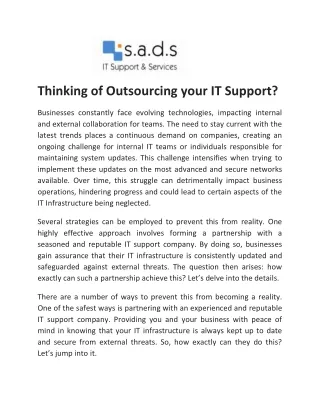 Thinking of Outsourcing your IT Support - SADS