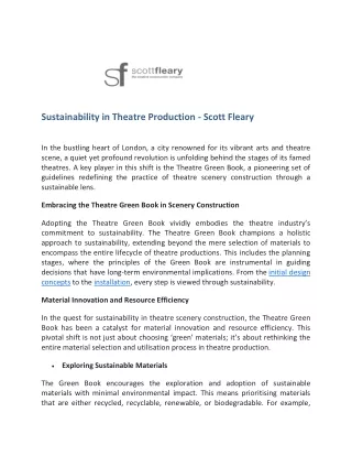 Sustainability in Theatre Production - Scott Fleary