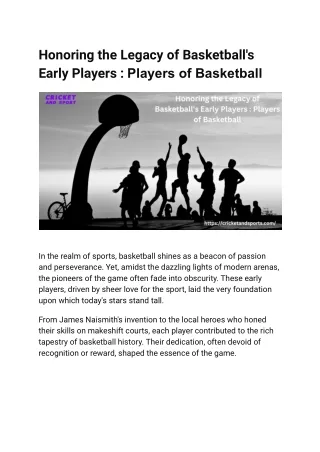 Honoring the Legacy of Basketball's Early Players  Players of Basketball