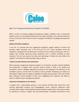 Signs Your Playground Equipment Supplier is Reliable - Caloo Ltd