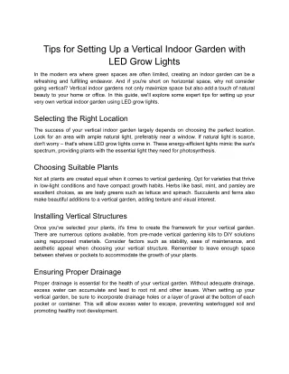 Tips for Setting Up a Vertical Indoor Garden with LED Grow Lights