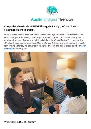 Comprehensive Guide to EMDR Therapy in Raleigh, NC, and Austin Finding the Right Therapist