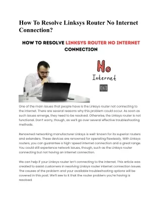 How To Resolve Linksys Router No Internet Connection