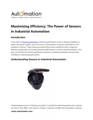 Maximizing Efficiency The Power of Sensors in Industrial Automation
