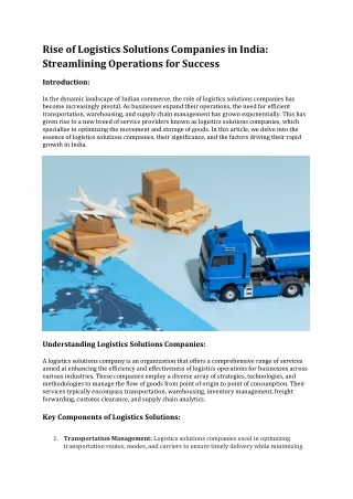 Rise of Logistics Solutions Companies in India