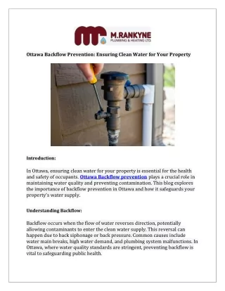 Ottawa Backflow Prevention: Ensuring Clean Water for Your Property