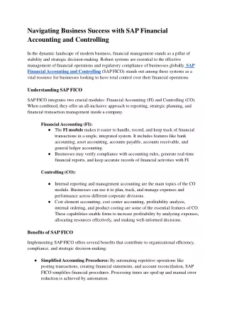 Navigating Business Success with SAP Financial Accounting and Controlling