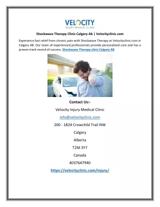 Shockwave Therapy Clinic Calgary Ab | Velocityclinic.com