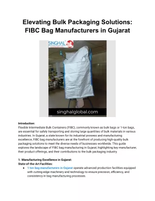 Elevating Bulk Packaging Solutions FIBC Bag Manufacturers in Gujarat